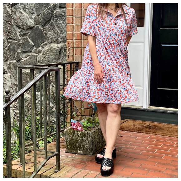 46 Boho Basic Collared Floral Short Sleeve Tiered Dress - Picture 4 of 10